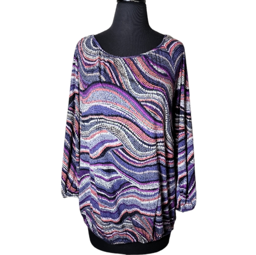 Daisy Fuentes women's large jazz dot multicolor scoop neck rayon pullover top